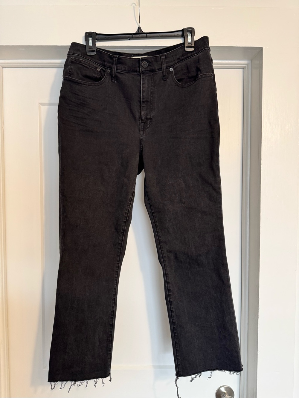 Madewell Cali Demi Boot Straight-Leg Black Jeans with Raw Hem